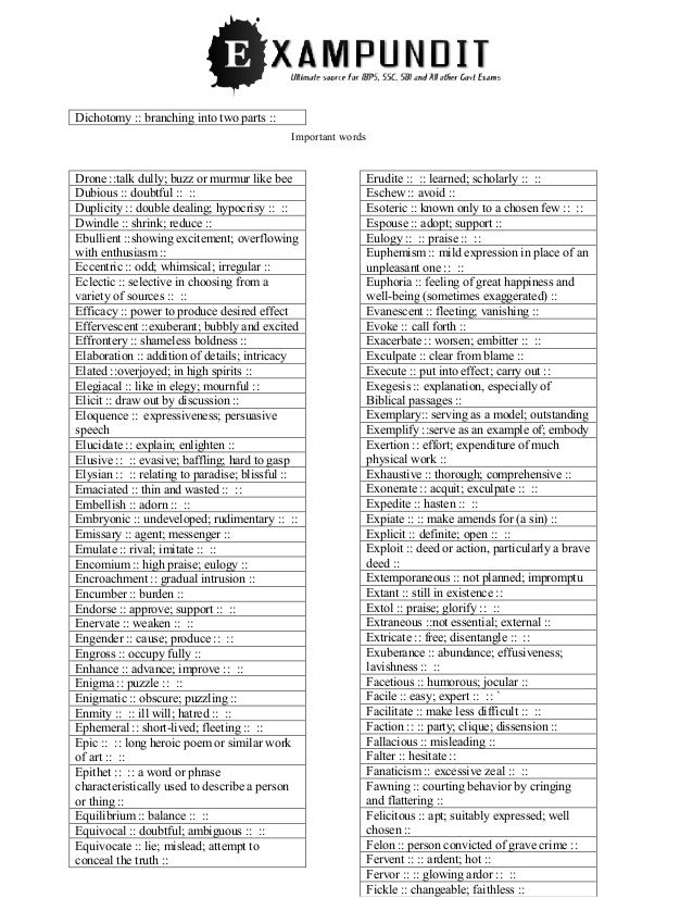 English Synonyms List Pdf